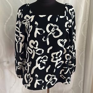 J. Crew 365 Navy And White Long Sleeve Square Neck Blouse, Size 6